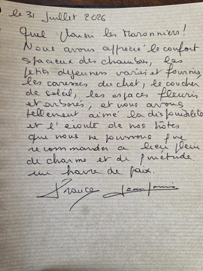 livre d'or, les avis des hôtes sur leur séjour aux Marronniers